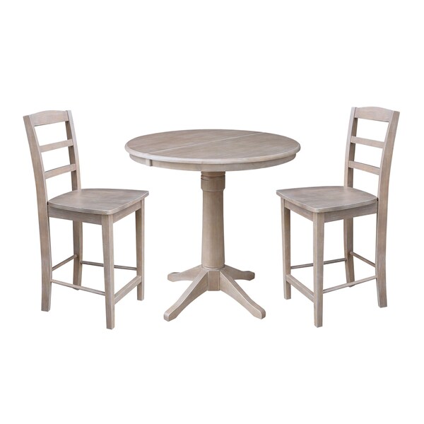 International Concepts Round 36 in Rd Extend Dining Table 34.9 inH, 2 Madrid Stools, Gray Taupe, 36 in W, 48 in L, 34.9 in H K09-36RXT-27B-S402-2 - main